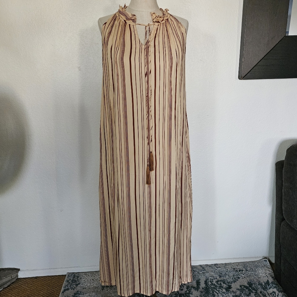 Natalie Martin Marlien Maxi Dress in Thin Stripe Cocoa Butter - Picture 3 of 11